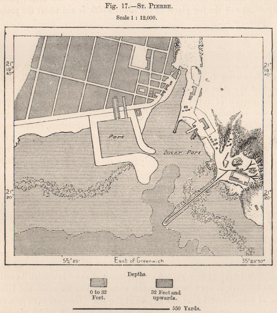 St. Pierre. La Reunion. Mascarene Islands. Mascarenhas Archipelago 1885 map